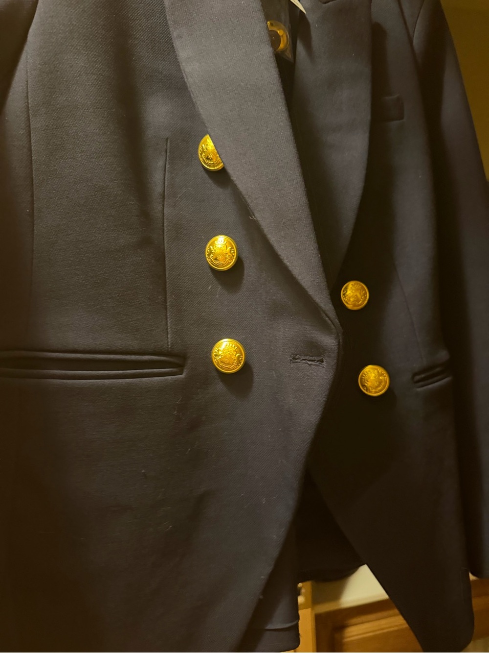 Express Women’s Navy Double-Breasted Blazer with Gold Buttons - Picture 5 of 8